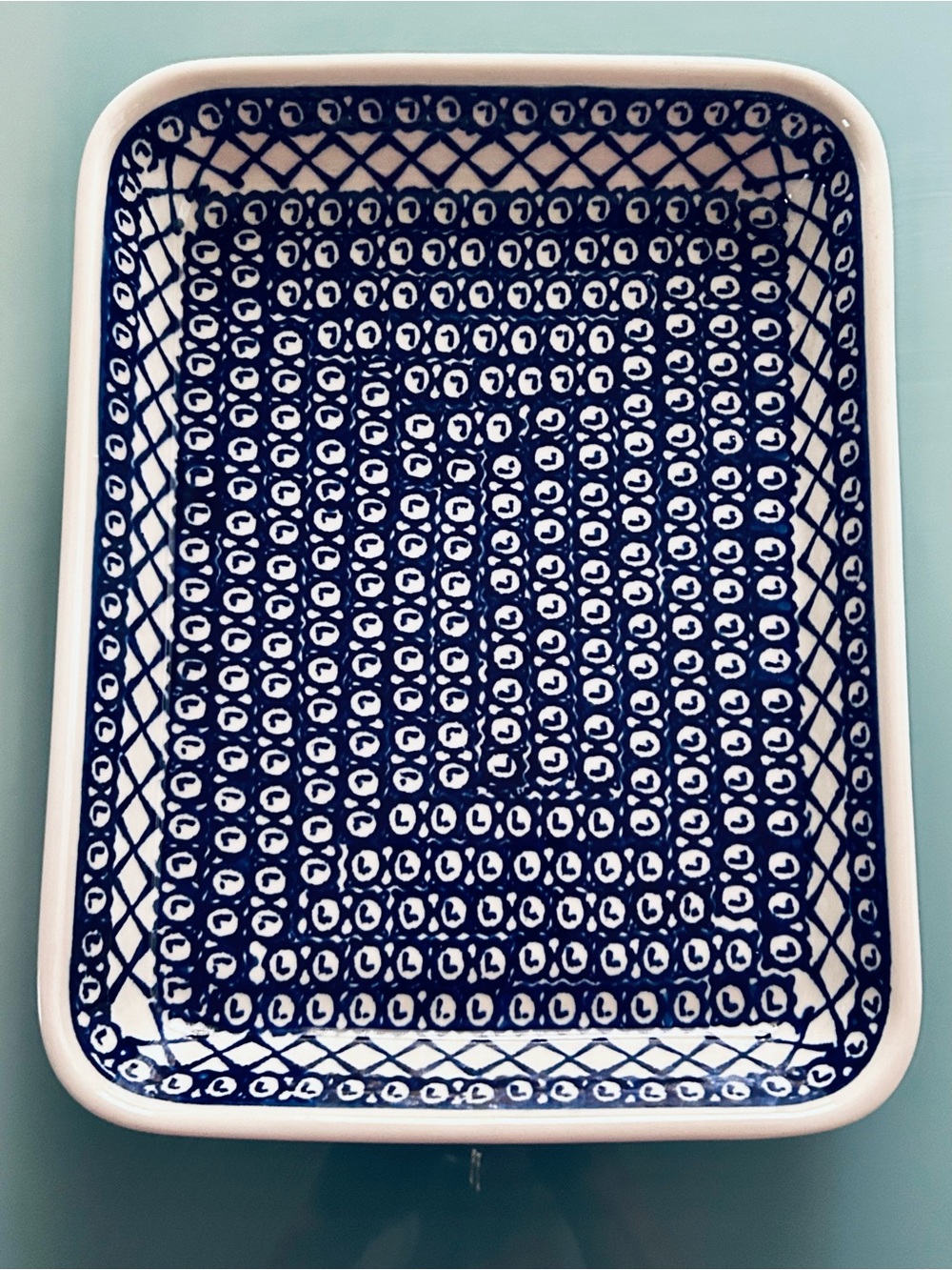 Boleslawiec Handmade Polish Pottery Blue and White Baker Dish Peacock Eye
